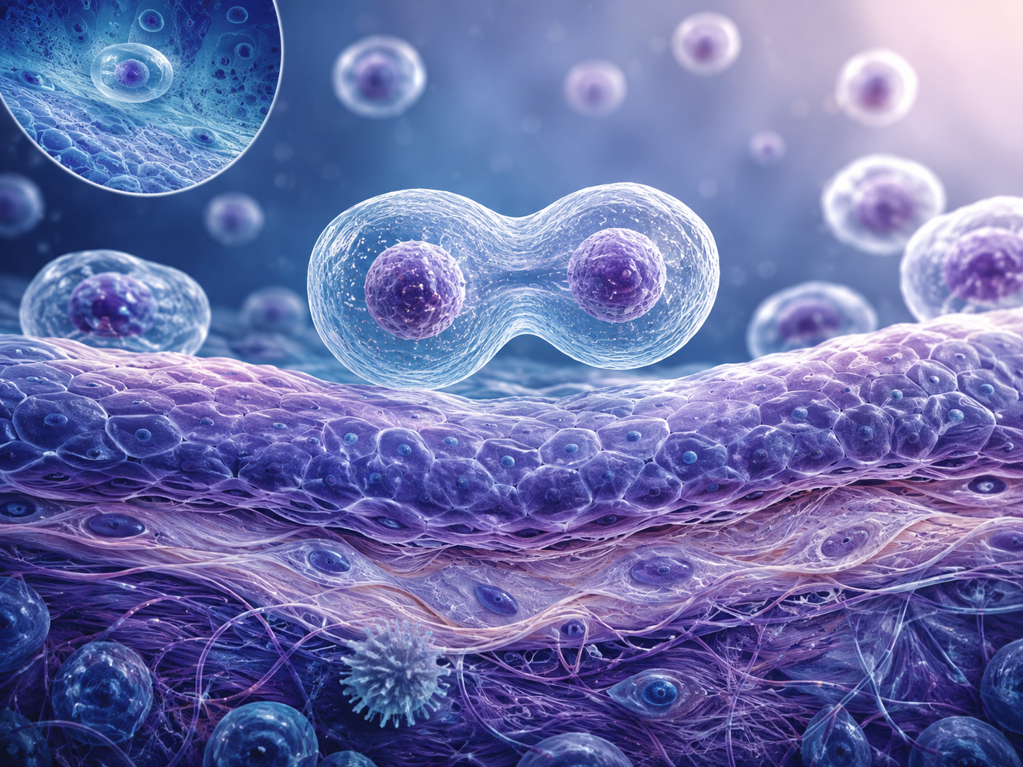 Cellular biology visualization representing tissue turnover